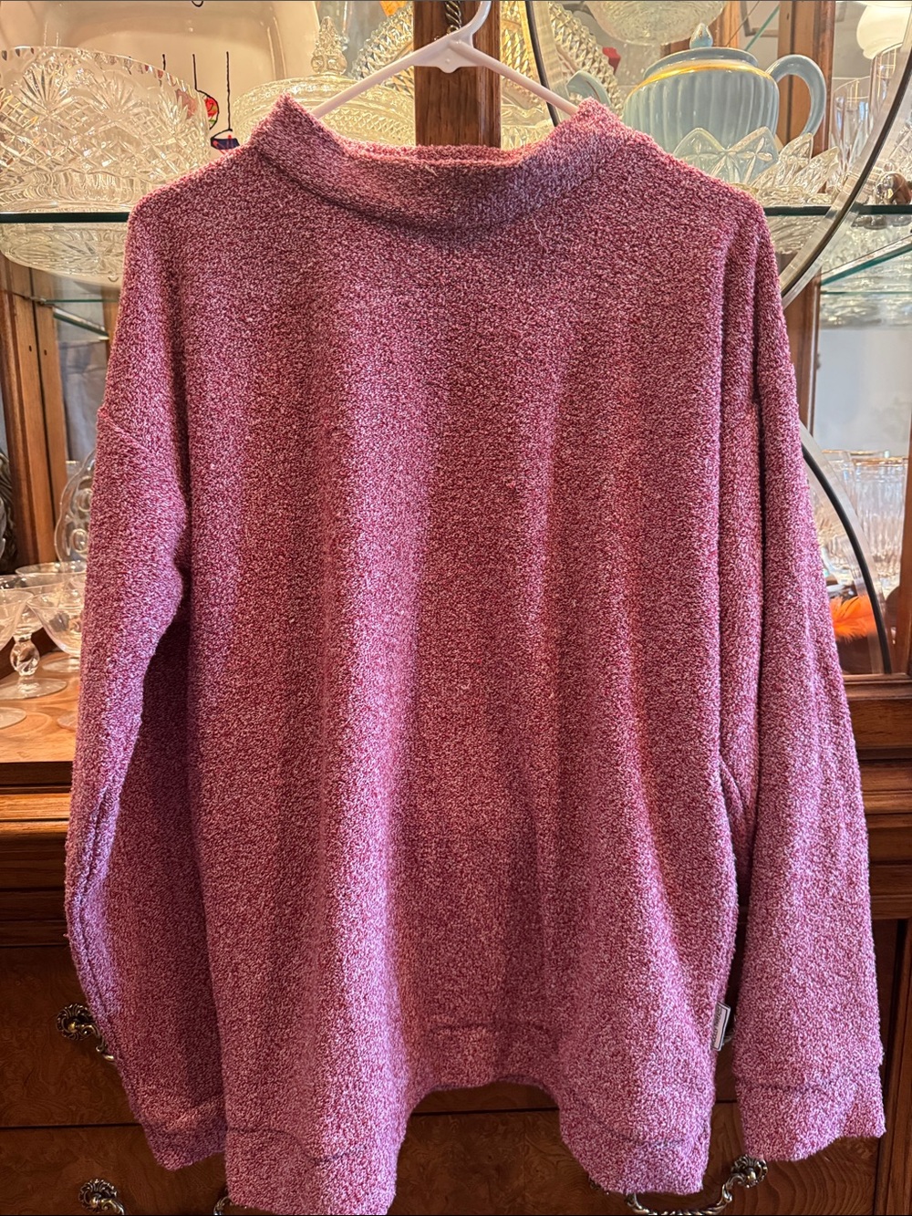 Cozy Men's Red/White Plush Mock Neck Sweater